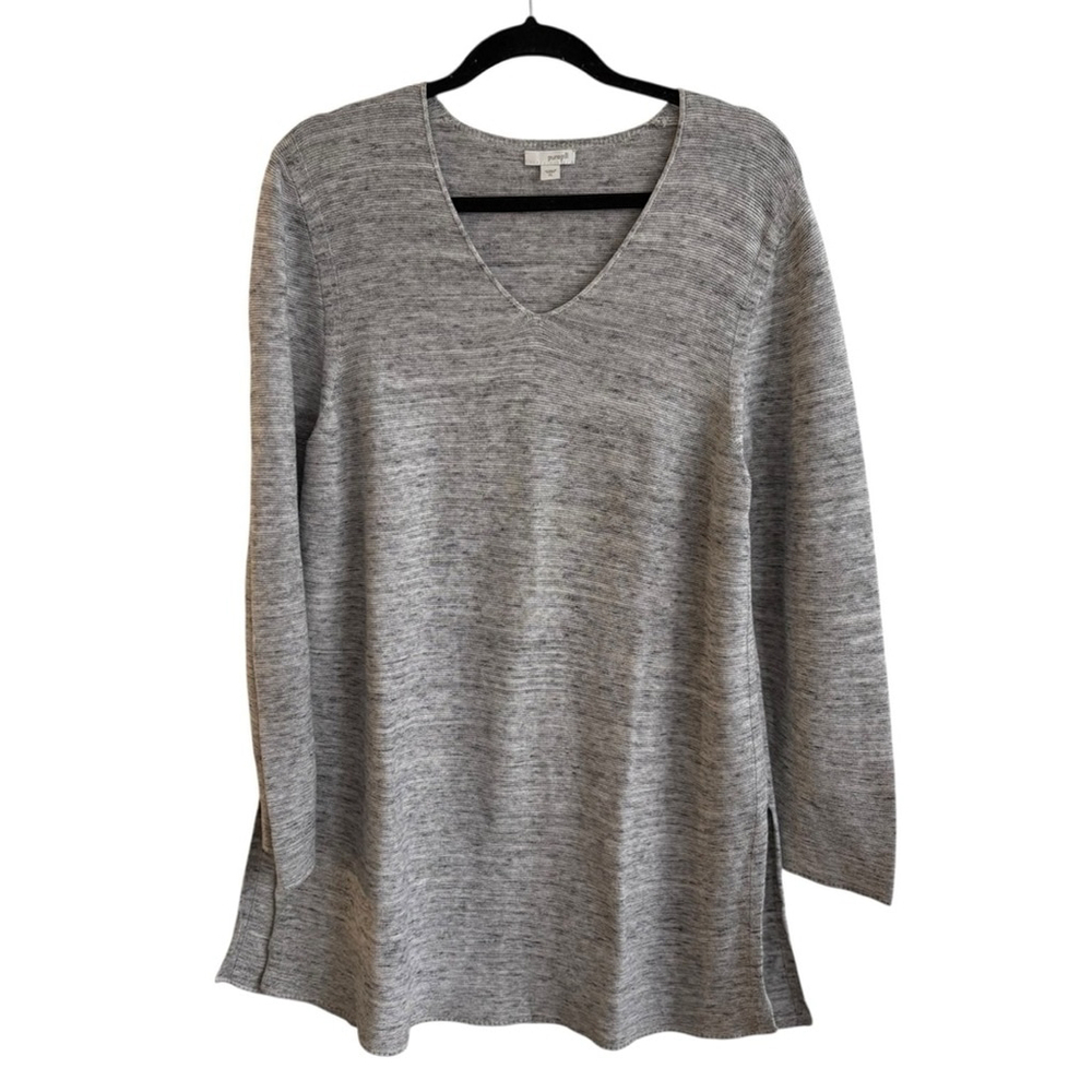 J.Jill Pure Jill Grey Heathered Long Tunic Sweater Cotton Modal Linen Size XL